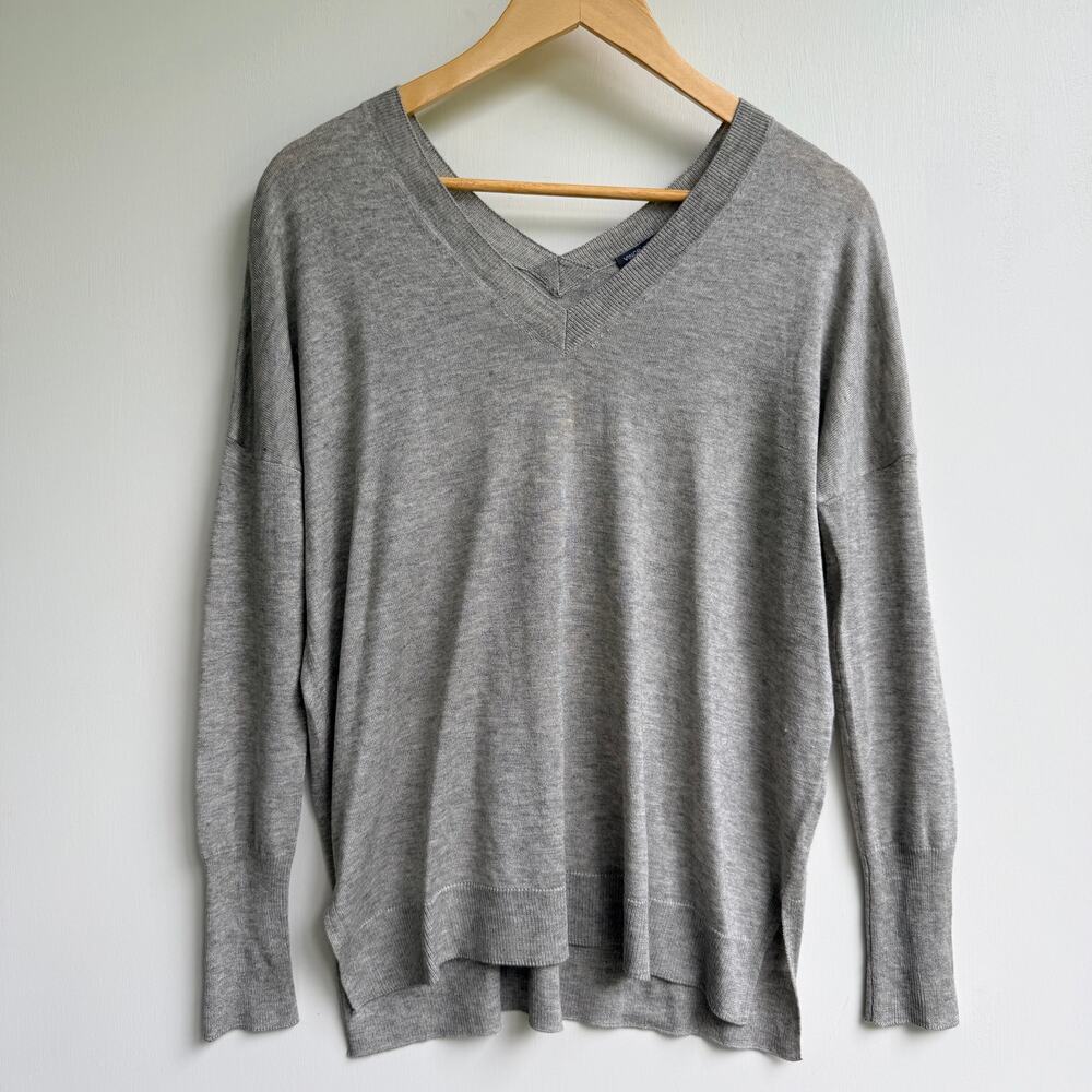 VINCE Gray Silk Cashmere Blend V-Neck Pullover Sweater Lightweight Womens XS